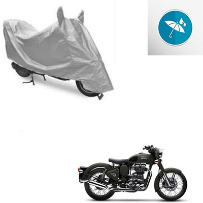 SRENTERPRISES Two Wheeler Cover for Royal Enfield(Battle, Silver)