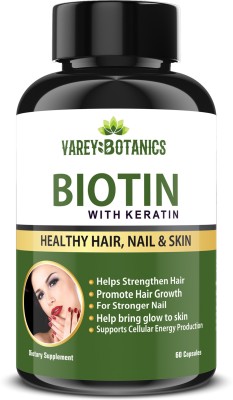 VAREY BOTANICS Biotin 10000mcg with Keratin 450mg for Hair Growth,Brighter Skin & Stronger Nails(2 x 60 No)