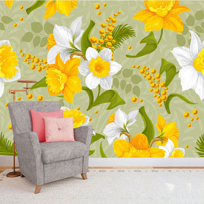 HD PRINT HOUSE Vinyl Floral & Botanical Green, Yellow, White, Multicolor Wallpaper(L x W: 245 cm x 40 cm)