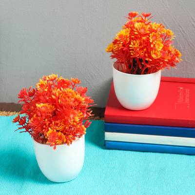 Flipkart SmartBuy Set of 2 Mini Green Table plant for home office , decoration Bonsai Wild Artificial Plant  with Pot