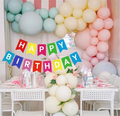 Pixelfox Happy Birthday Banner (MultiColor) + Candy Balloons (Multi)(Pack of 50)(Set of 51)