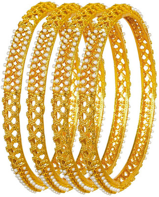 Jewelopia Alloy Pearl Gold-plated Bangle Set(Pack of 4)