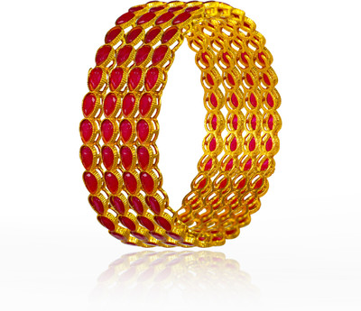 Jewelopia Alloy Ruby Gold-plated Bangle Set(Pack of 4)