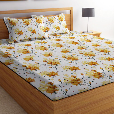 BSB Trendz 144 TC Microfiber Double Abstract Flat Bedsheet(Pack of 1, Yellow)