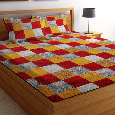 VAS COLLECTIONS 144 TC Microfiber Double 3D Printed Flat Bedsheet(Pack of 1, Multicolor)