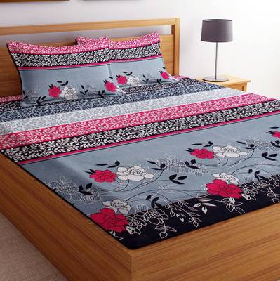 VAS Collection 144 TC Cotton Double Floral Bedsheet  (Pack of 1, Black)