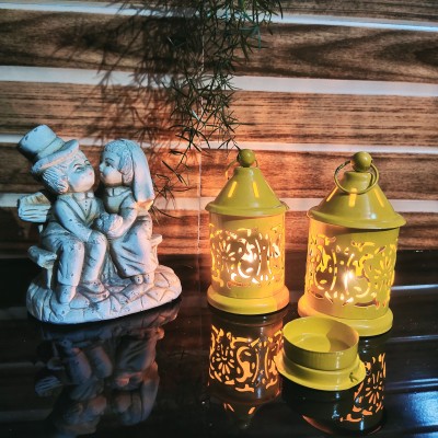 amishi blissful decor Amishi Blissful decors Color Splash Colorful Mini Cute Lantern, Festival Decor, Study Table Top, Decorative Hanging, home décor- Yellow Cast Iron Tealight Holder Set(Yellow, Pack of 2)