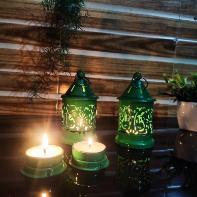 amishi blissful decor Amishi Blissful decors Color Splash Colorful Mini Cute Lantern, Festival Decor, Study Table Top, Decorative Hanging, home décor- green Cast Iron Tealight Holder Set(Green, Pack of 2)