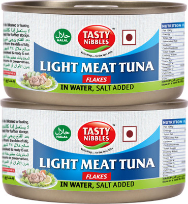Tasty Nibbles Light Meat Tuna Flakes in Water, Salt Added, 185g x 2 Sea Foods(370 g, Pack of 2)