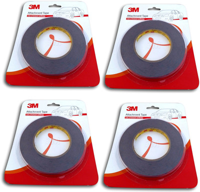 3M Double-sided Acrylic Foam Attachment Tape 2.4cm X 10M - For Stronger Bonding - Pack of 4 Self Adhesive Dispenser Acrylic Foam Tape (Manual)(Set of 4, Grey)