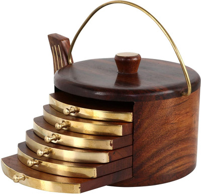 Al riyaz Square Reversible Wood Coaster Set(Pack of 6)