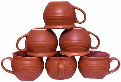 RAGHAV EMPORIUM Pack of 6 Ceramic kulia handle premium kulhad with handle(Brown, Cup Set)