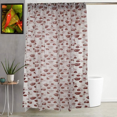 KUBER INDUSTRIES 213 cm (7 ft) PVC Blackout Shower Curtain Single Curtain(Floral, Brown)
