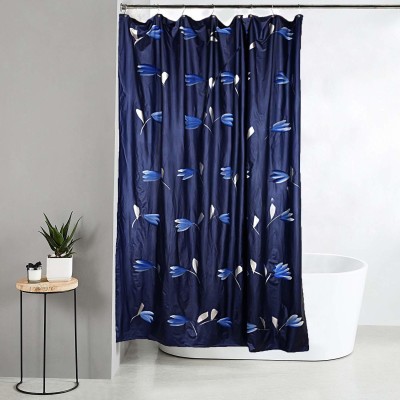 KUBER INDUSTRIES 214 cm (7 ft) PVC Blackout Shower Curtain Single Curtain(Floral, Blue)