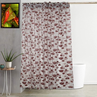 KUBER INDUSTRIES 213 cm (7 ft) PVC Blackout Shower Curtain Single Curtain(Floral, Brown)