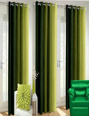 N2C Home 213 cm (7 ft) Polyester Semi Transparent Door Curtain (Pack Of 3)(Striped, Green)