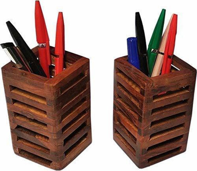 R.S Enterprises 1 Compartments Wooden Pen Holder(Brown)