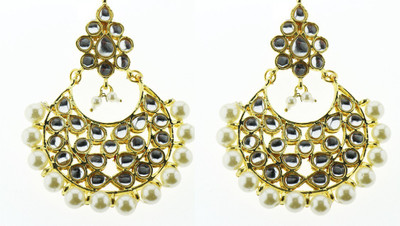 ZENEME White Cubic Zirconia Alloy Chandbali Earring