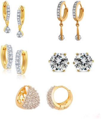 Aazeen White Ad American Diamond Combo of 5 Drop Earrings Jewellery For Women & Girls Alloy Earring Set