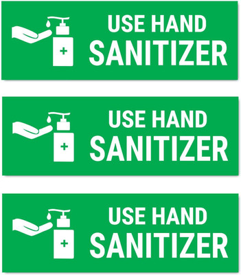 Mindcraftz Hand Sanitizer Sticker Use Sign Board Green color Pack of 3 | 12 x 4 inches Emergency Sign