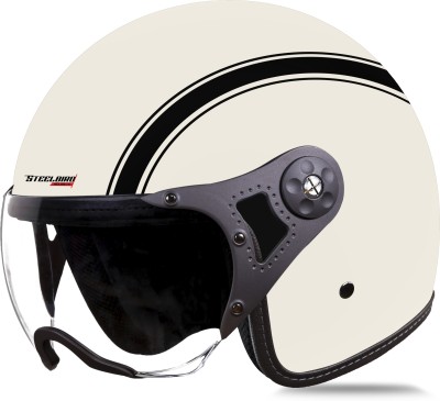 Steelbird SB-40 Dot Stripe Open Face Helmet, DOT Certified Helmet Motorbike Helmet(Matt Off White with Clear Visor)