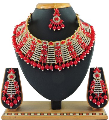 VATSALYA creation Alloy Gold-plated Red Jewellery Set(Pack of 1)