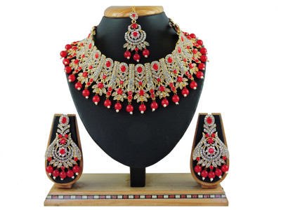 KAHAR CREATION Alloy Gold-plated Red Jewellery Set(Pack of 1)
