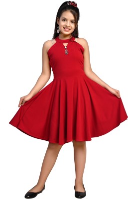 Belfry Girls Midi/Knee Length Casual Dress(Red, Sleeveless)