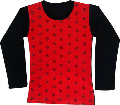Indistar Girls Printed Wool Blend Regular T Shirt(Red, Pack of 1)