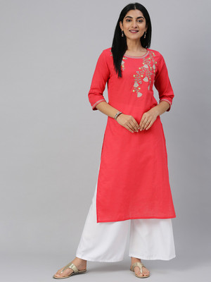 Alena Women Embroidered Straight Kurta(Pink)