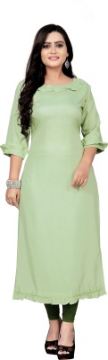 RADHEY Women Solid Straight Kurta(Light Green)