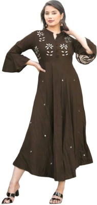 SRIRADHE CREATIONS Women Embroidered Gown Kurta(Brown)