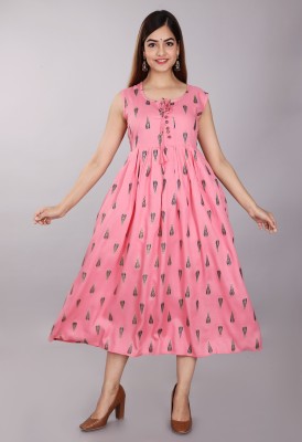 jai shri ram fabrics Women Printed Gown Kurta(Pink)