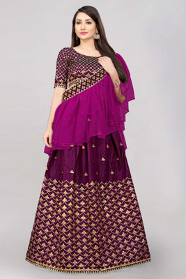 Fabcartz Self Design Semi Stitched Lehenga Choli(Purple)