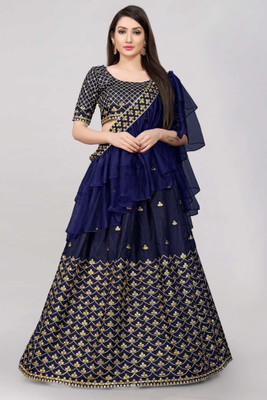 Divastri Self Design Semi Stitched Lehenga Choli(Dark Blue)