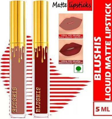 BLUSHIS High Definaton Non Transfer Smudge Proof Long Lasting Liquid Matte Lipstick coffee toffee and Matte Mehrooned Color(Coffee Toffee, Matte mehrooned, 12 ml)