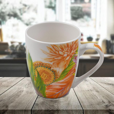 Kookee Flower Print - 325ml (BPM4039) Ceramic Coffee Mug(325 ml)
