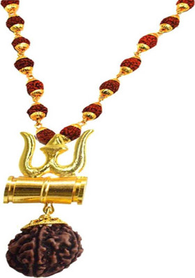 Moksh Spiritual trishul damru Locket Rudraksh Mala With Trishul Kavach Shiv shakti Mala gold plated,wood chain Pack of 1 Wood Chain