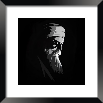 DBrush Guru Nanak Dev ji Photo Framed Laminated Uv Coated Blessing Wall Artwork Decor Digital Reprint 16 inch x 16 inch Painting(With Frame)