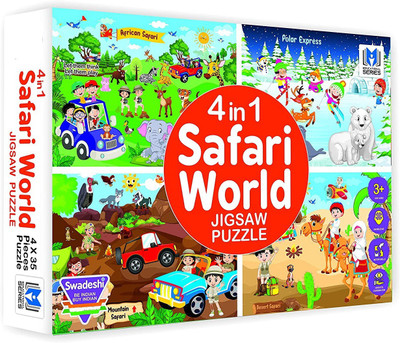PEZYOX 4 in 1 Safari World Jigsaw Puzzle for Kids. 4 Puzzles 35 Pieces Each-(35 Pieces)