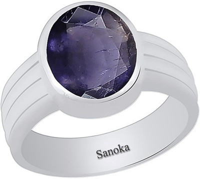 Sanoka Certified 6.5cts or 7.25 ratti Sterling Silver Neeli Lolite Sterling Silver Plated Ring