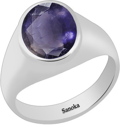 Sanoka Certified 4.8 Cts or 5.25 ratti Sterling Silver Neeli Lolite Sterling Silver Plated Ring