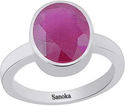 Sanoka Certified Manik 5.5 cts or 6.25 ratti Sterling Silver Amethyst Sterling Silver Plated Ring
