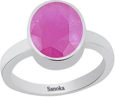Sanoka Certified Manik 3 cts or 3.25 ratti Sterling Silver Ruby Sterling Silver Plated Ring