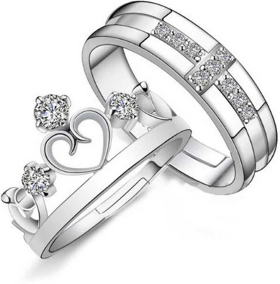 P. R. PRINTS Adjustable Couple Ring For Girls & Boys Alloy Cubic Zirconia Silver Plated Chain Ring - Multi Finger