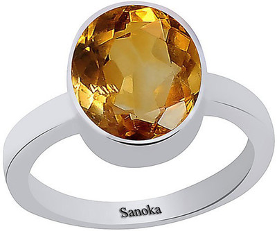 Sanoka Certified Sunehla 7.5 cts or 8.25 ratti / Citrine Ring Sterling Silver Citrine Sterling Silver Plated Ring