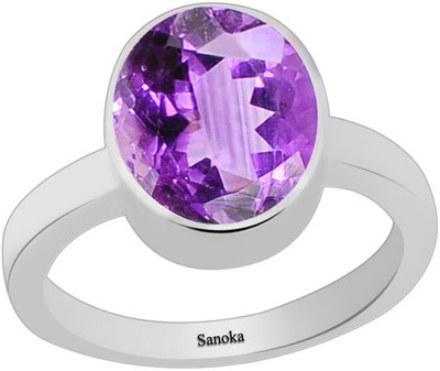 Sanoka Certified Katela 3 cts or 3.25 ratti Sterling Silver Amethyst Sterling Silver Plated Ring