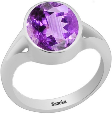 Sanoka Certified Katela 4.8 cts or 5.25 ratti Sterling Silver Amethyst Sterling Silver Plated Ring