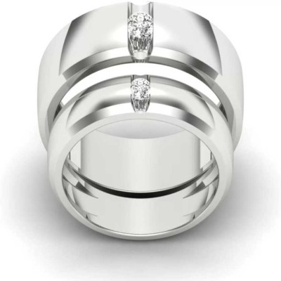 FASHIONERA HUB ADJUSTABLE SILVER PLATED COUPLE BAND RING SET FOR LOVERS Alloy Cubic Zirconia Silver, Rhodium Plated Ring Set