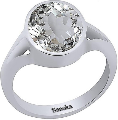 Sanoka Certified Isphetic 7.5 cts or 8.25 ratti Sterling Silver Zircon Sterling Silver Plated Ring